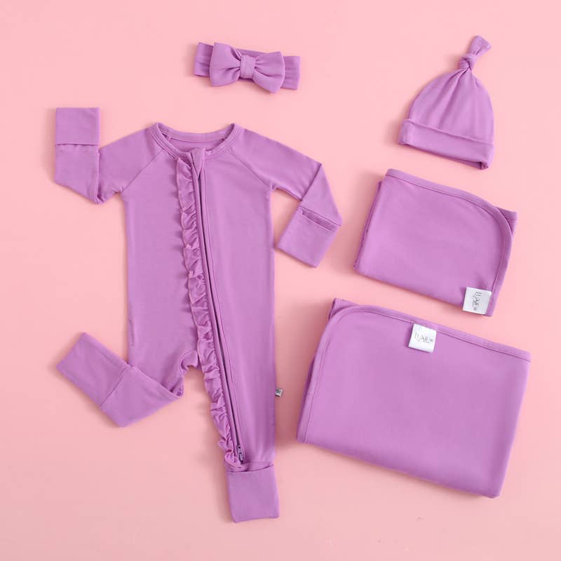 Luxie Charm - Wholesale Bodysuit (Footed) - Baby - Luxie Lavender Ruffled Romper I Micro-Preemie I Convertible8