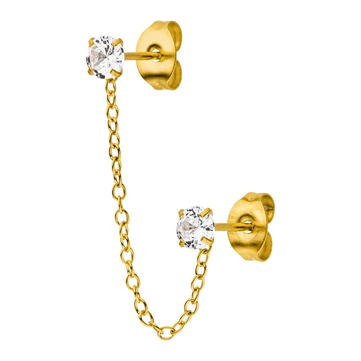 Double Bright Earchain | 18K Gold plated for wholesale by Schmuckgroßhandel