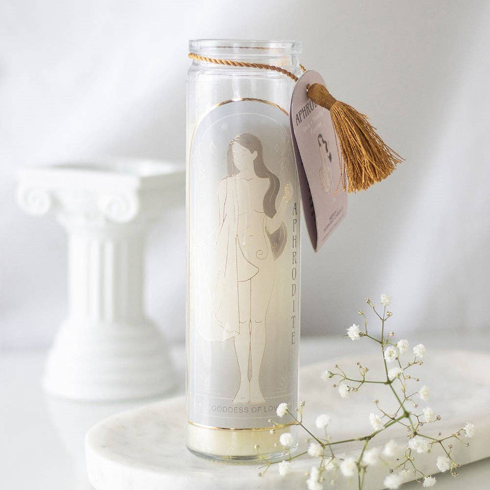 Something Different Wholesale - Wholesale Jar/Filled Candle - Aphrodite Goddess Tube Candle with Rose Quartz Crystals0