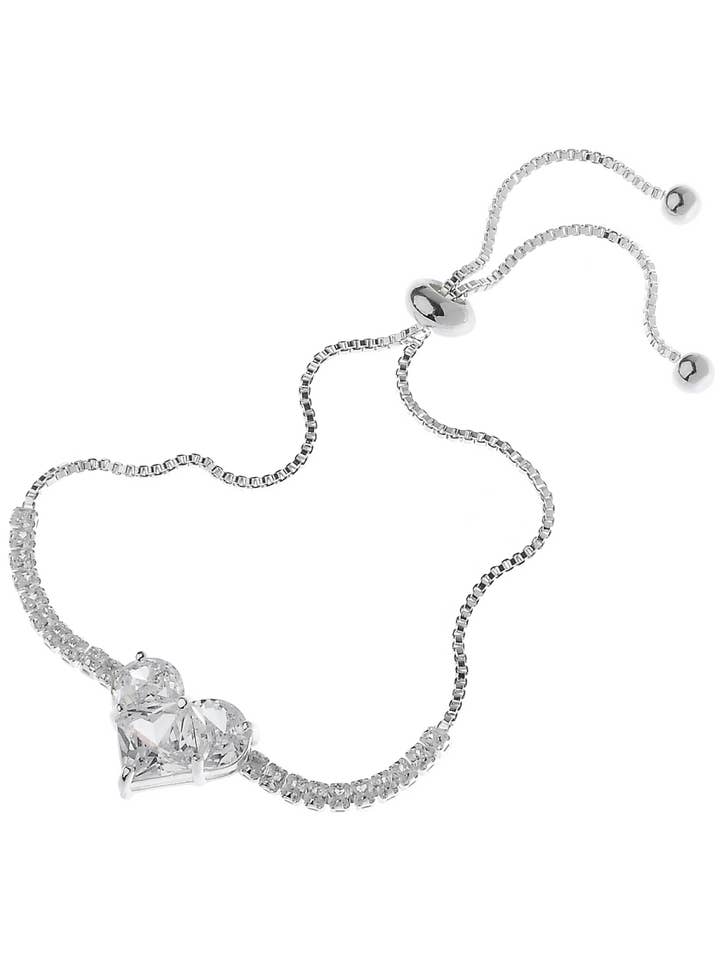 Silver Lariat Bracelet with Cubic Zirconia Heart for wholesale by Oceanic Jewellers - Majique London