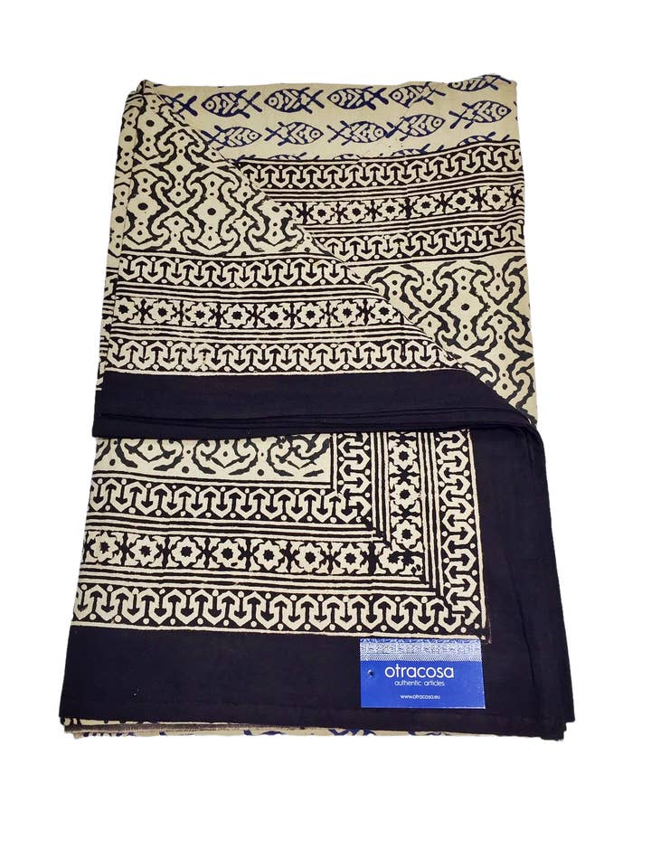 Plaid Bagru en coton Big-Otra Cosa-Noir/Ecru-4 pour la vente par OTRACOSA