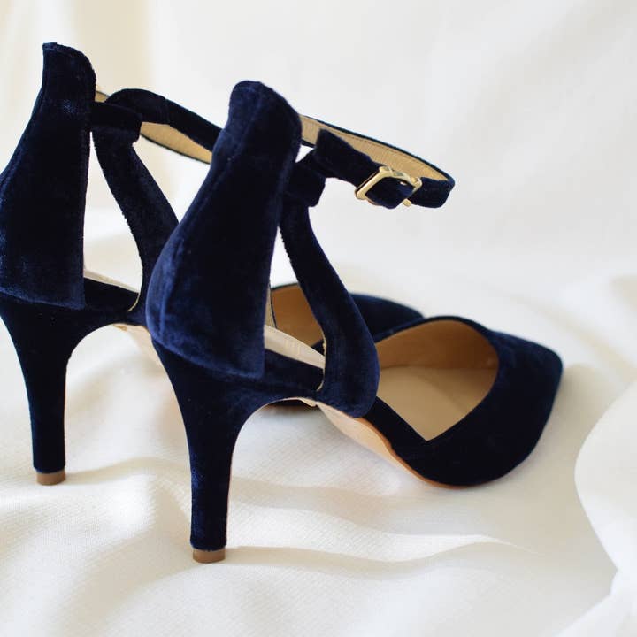 Navy Blue Velvet MARIELA SALAMANCA luxury hiking shoes for women for wholesale on Faire7