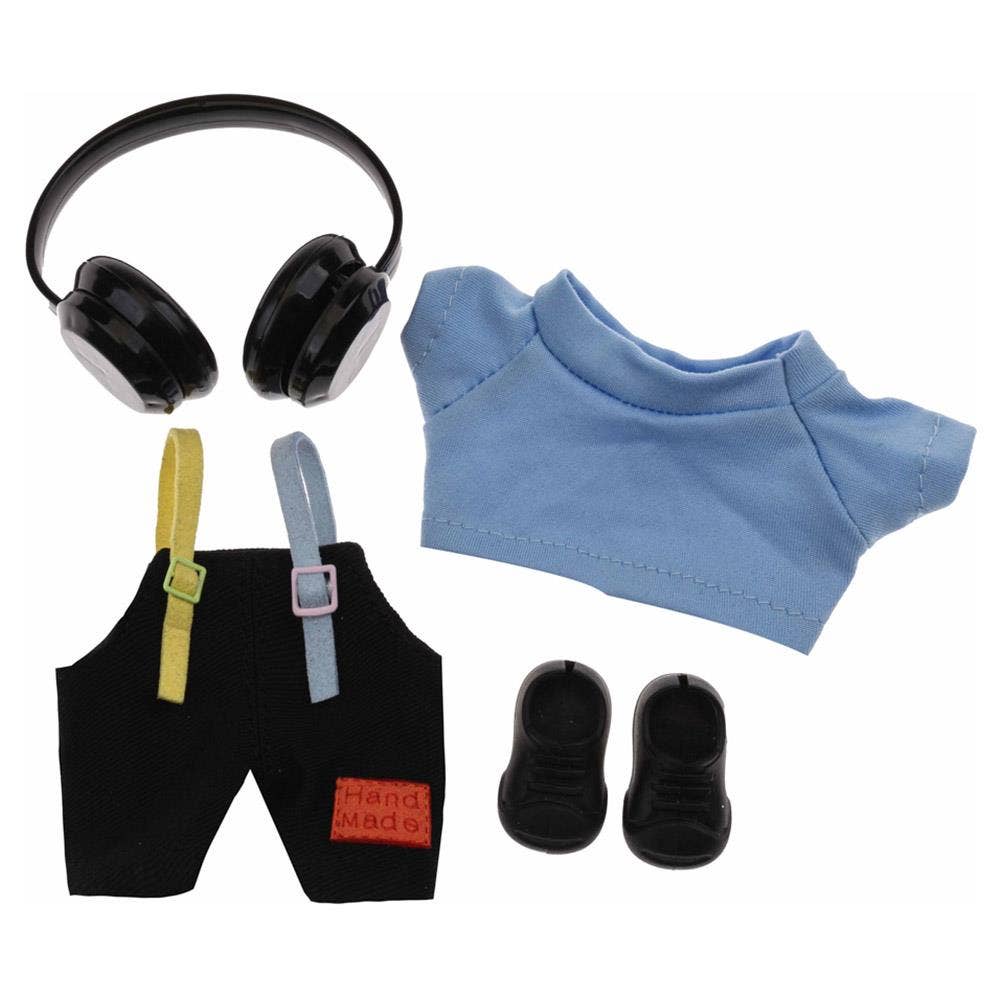 - Conjunto de Ropa para Muñeca Mini: Camiseta Azul, Peto Negro, Auriculares 0 de venta al por mayor en Faire1