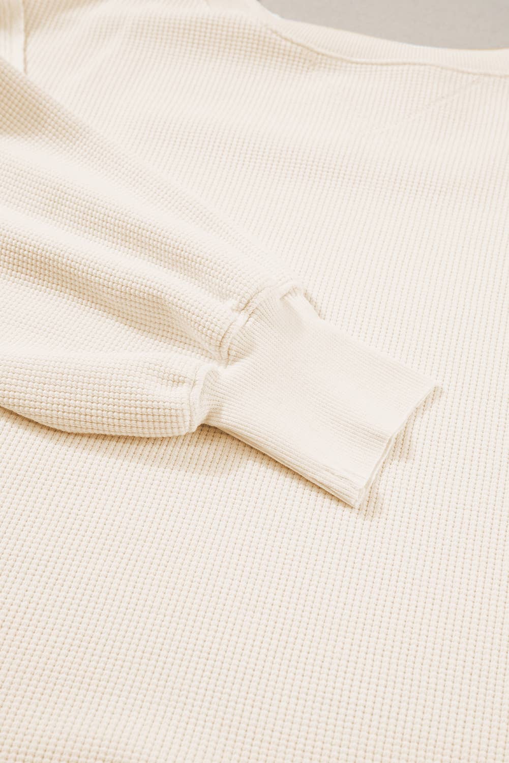 White Waffle Knit Bishop Sleeve Split Oversized Sweatshirt for wholesale on Faire4