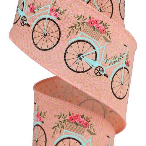 General Wholesale Inc - Wholesale Ribbon - Gift Wrapping - 2.5"X10YD BICYCLE ON ROYAL -PEACH/MULTI -RGA164021