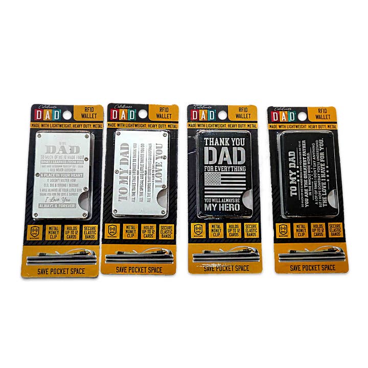 Novelty Closeout - Wholesale Wallet - Men's - Ultra Thin Metal Wallet Father's Day Assortment- 4/Pack1