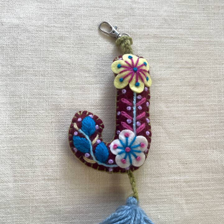 Tesoros Trading Company - Wholesale Keychain - Women's - J - Hand Embroidered Keychain, Peru