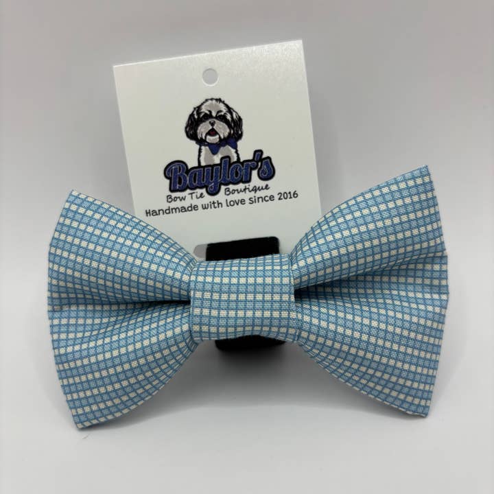 Nœud papillon pour chien à carreaux bleu et blanc, nœud papillon d'été pour chien pour la vente par Baylor's Bow Ties