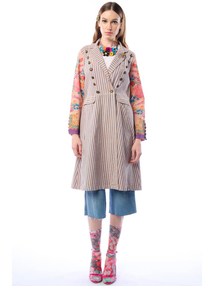 Tevask/Blå Striber Combo Sømandens Kærlighedsfrakke | Stribet Lang Frakke | Blomstret Ærmefrakke for engroshandel på Faire7