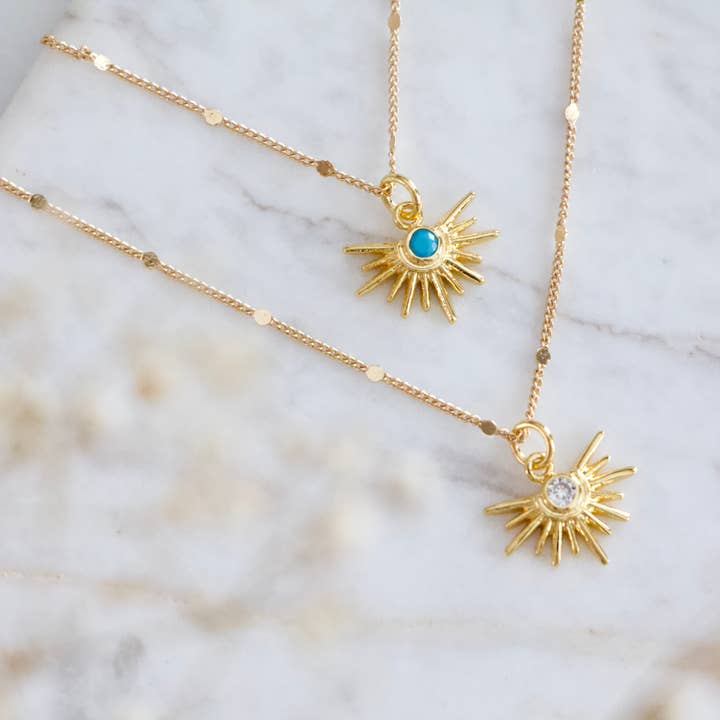 CZ or Turquoise Starburst Necklace for wholesale by Mesa Blue