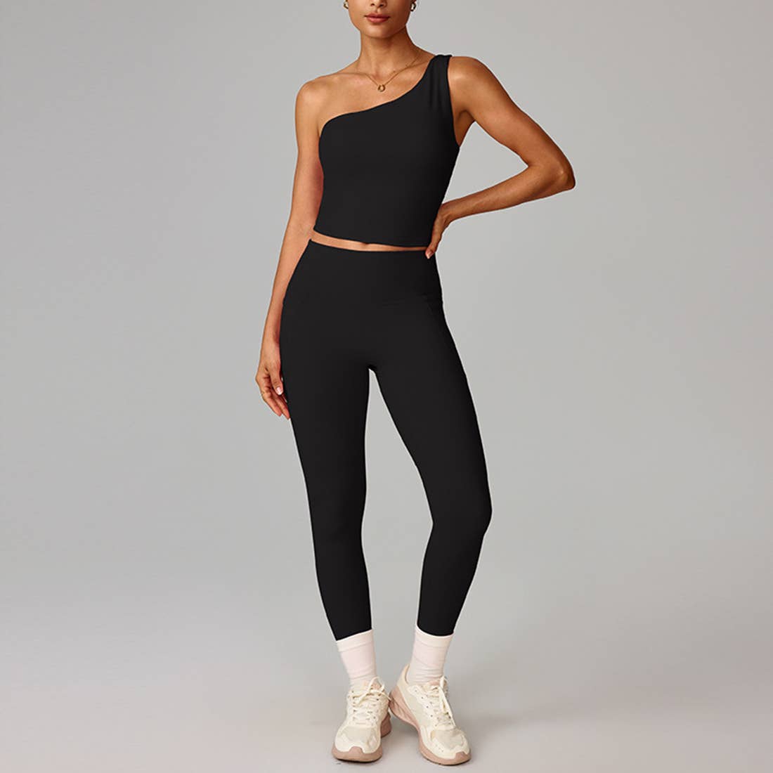 Sodalemon – wholesale Activewear set – Women′s – Women Yoga Set: Asymmetric Strap Bra + High-Waist Leggings0