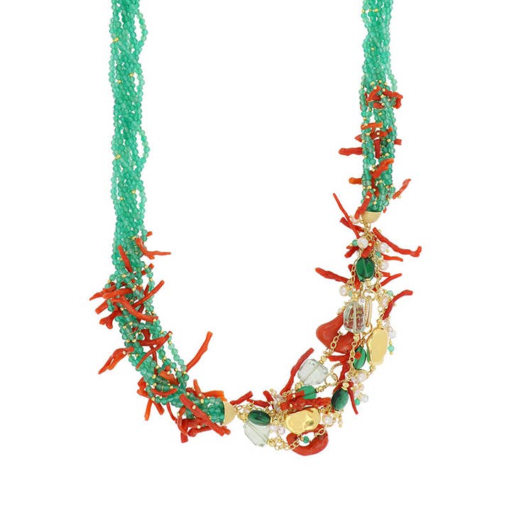 Ketting van koraal en gekleurde stenen - Adriel voor wholesale door Nivy