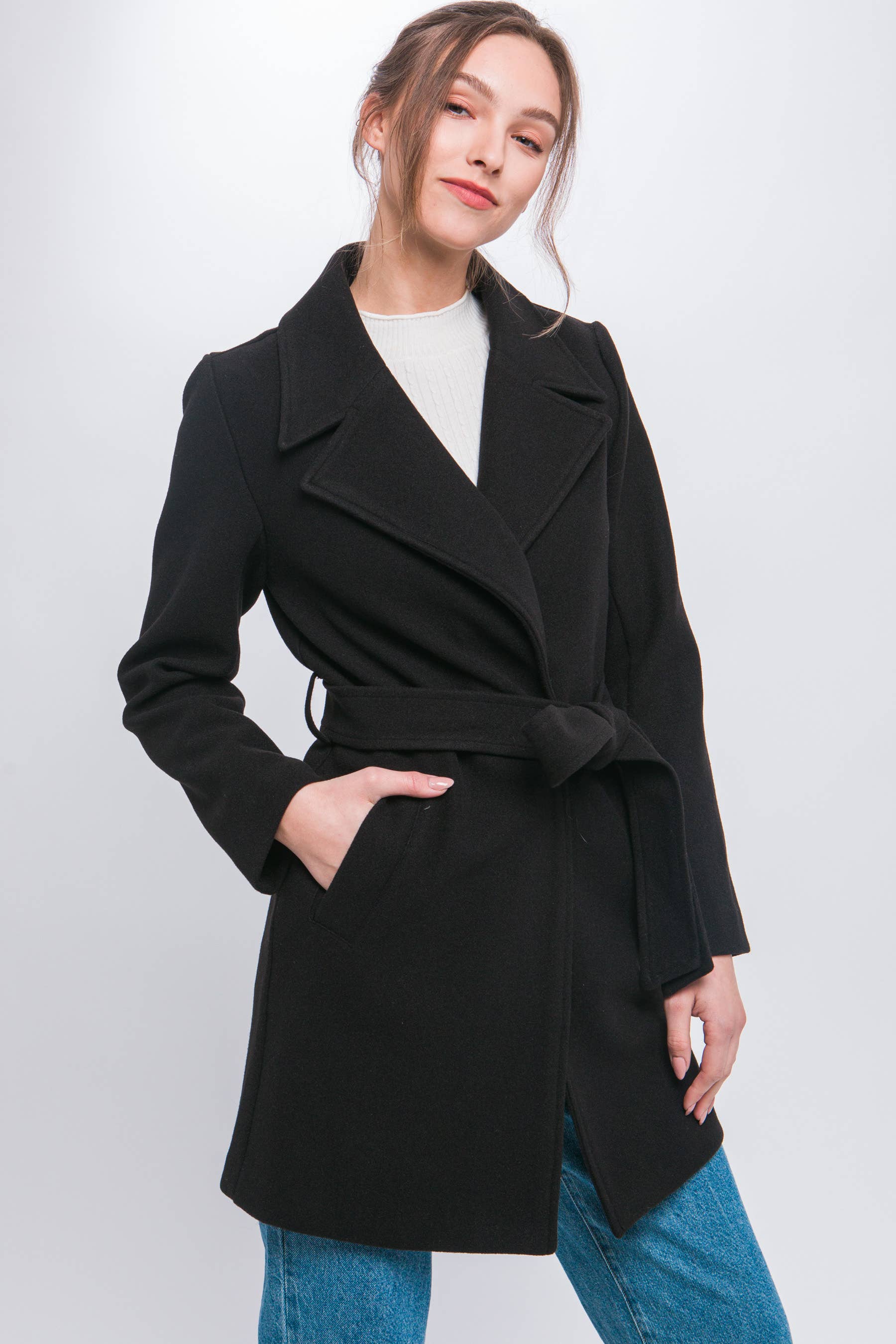 42POPS - Wholesale Coat - Women's - ....SI-26933 Lapel Collared Trench Coat with Waist Tie8