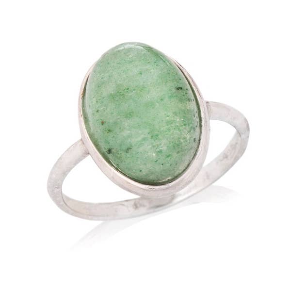 Groen Ring met ovale natuurlijke groene aventurijn, sterling zilver voor groothandel op Faire