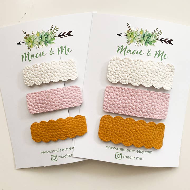 Ivory, Pink, Mustard Snap Clip Set for wholesale by Macie & Me