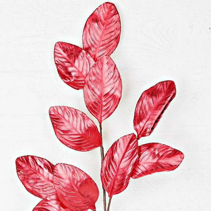 ISB64356- 30in Metalic Magnolia Leaves Spray-Red- for wholesale by Impressive Enterprises, Inc.