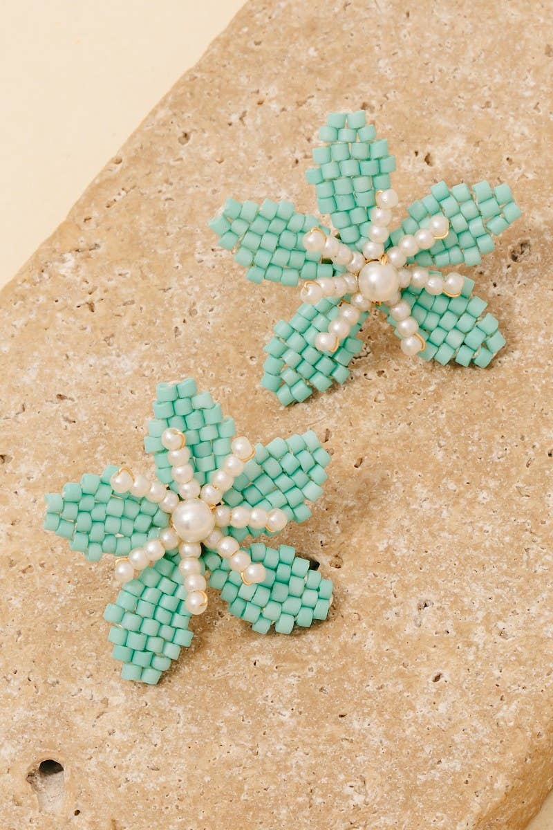 Anarchy Street - Wholesale Stud/post earrings - Seed And Mini Pearl Beaded Flower Stud Earrings