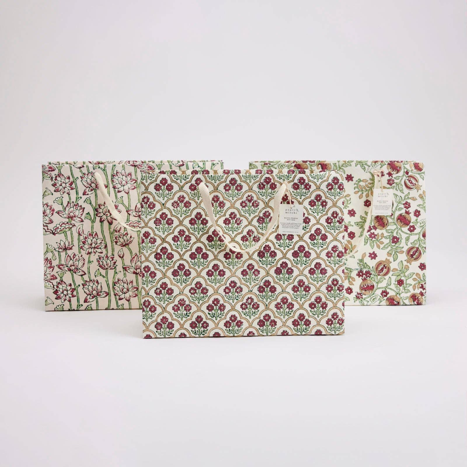 Paper Mirchi - Wholesale Gift Bag - Hand Block Printed Gift Bags (Large) - Cherry1