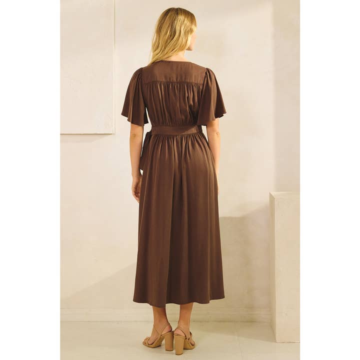 mittoshop - Wholesale Dress - Women's - FLUTTER SLEEVE WAIST TIE WRAP MIDI DRESS3