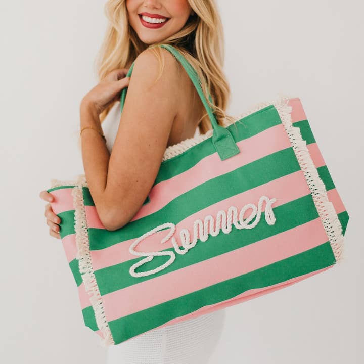 Pretty Simple - Wholesale Beach Bag - Striped Summer Beach Tote Bag