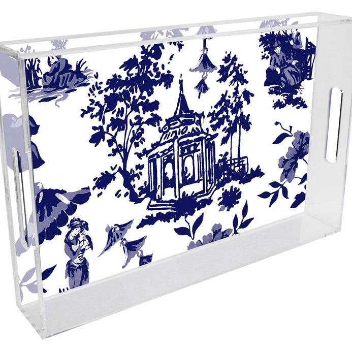 T8392 - Pagoda Chinoiserie in vassoio in lucite blu per la vendita all'ingrosso da parte di Marye-Kelley