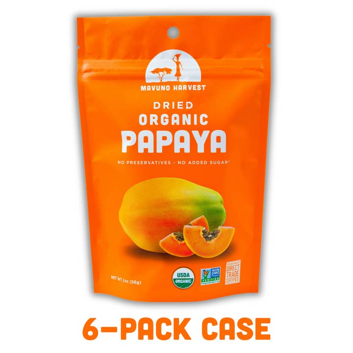 Mavuno Harvest Organics - Wholesale Dried/Dehydrated Fruit - Organic Dried Papaya, 6-pack case
