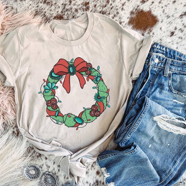 Cactus Wreath - Graphic Top for wholesale by Burro Threads Co.