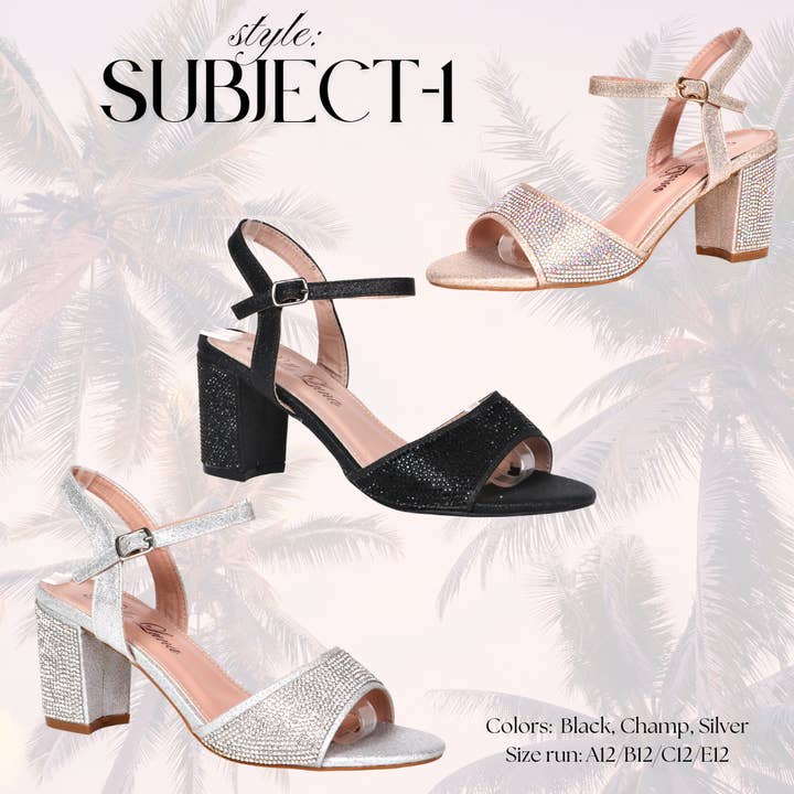 SUBJECT-1 Women's Rhinestone Low Chunky Dress Heel for wholesale by Pazzle