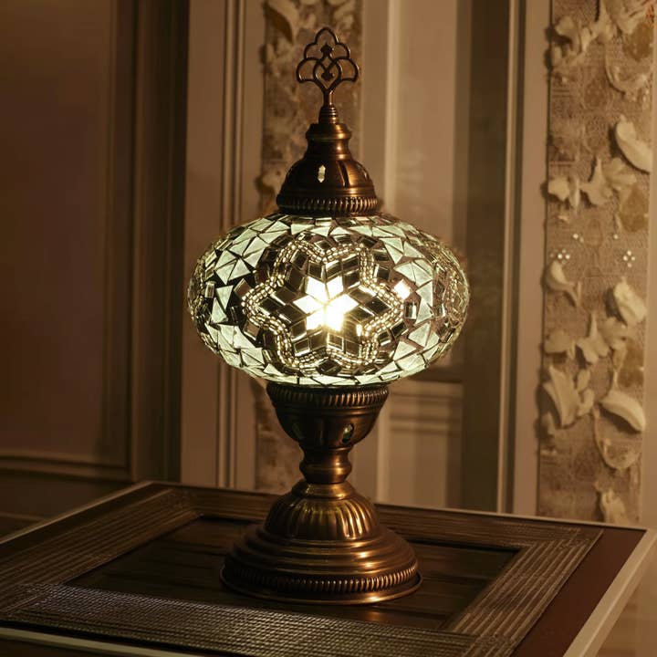 Mozaist Turkish Mosaic Table Lamp White with Black Cement for wholesale by Mozaist LLC