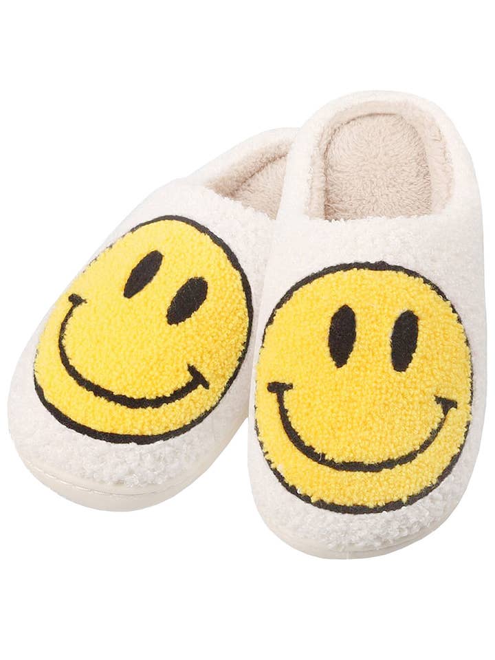 ASSORTED Smiley Terry Cloth Fuzzy Sherpa Fleece Slippers for wholesale on Faire2