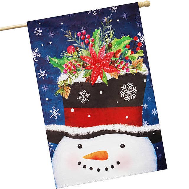 G128 - Wholesale Flag - G128 House Flag Christmas Decoration Snowman with Festive Evergreen Top Hat 28"x40"