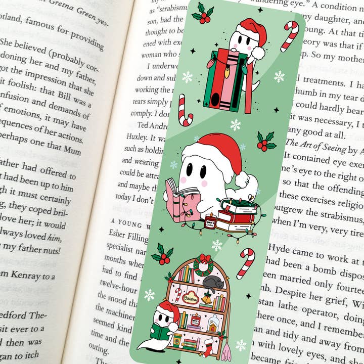 Holiday Spirit Ghost Bookmark | Soft Matte Laminated for wholesale by Indie Heart Studio