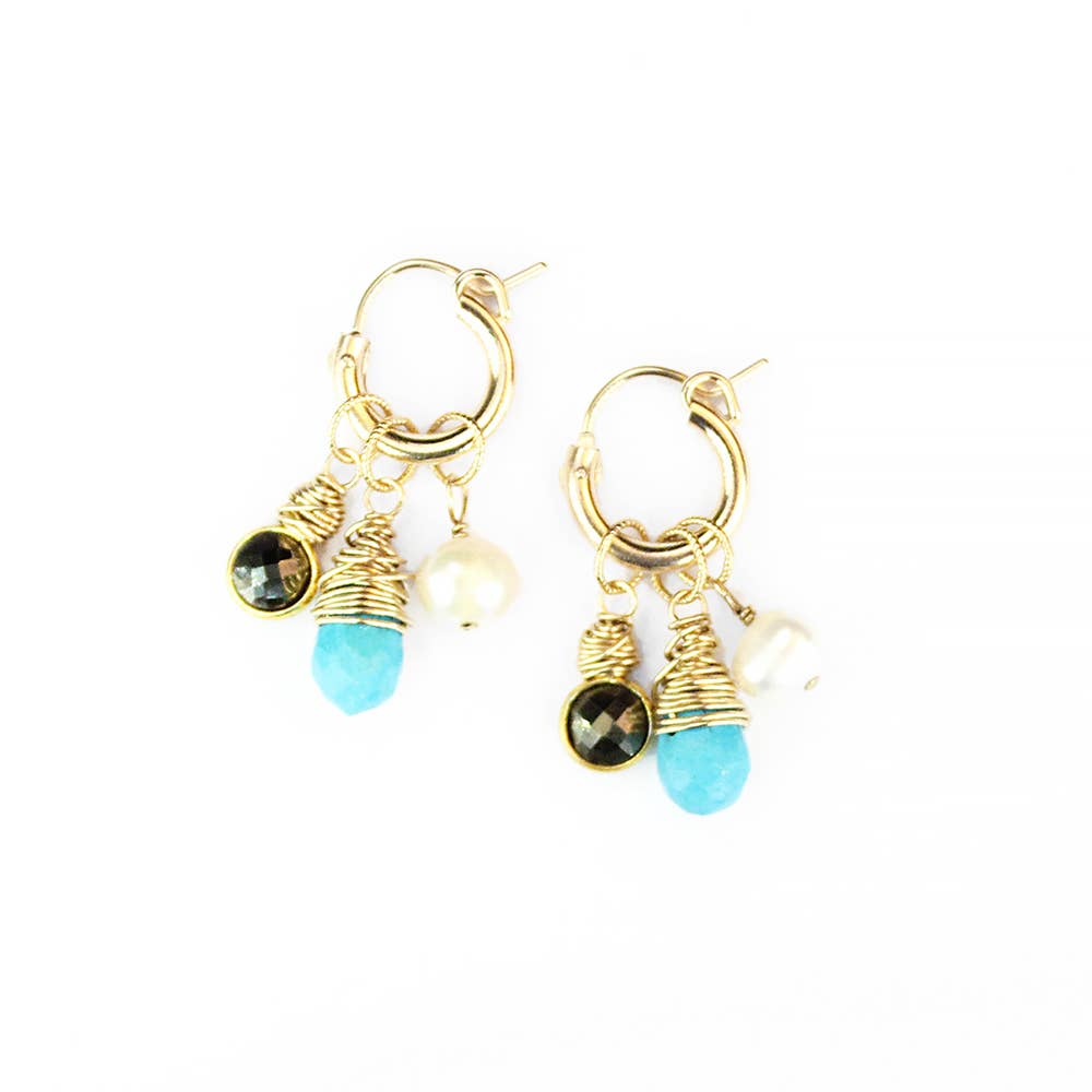 REMOVED BRAND - Wholesale Hoop Earrings - Turquoise, Pearl & Pyrite Classic Charm Hoops1