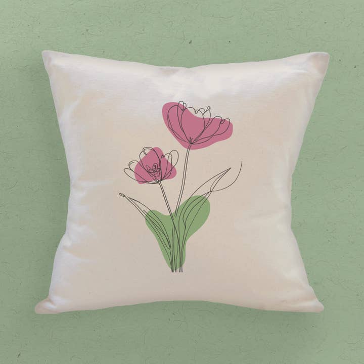 Pink Hand Drawn Flower - Square Spring Pillow for wholesale by Boheme Bliss