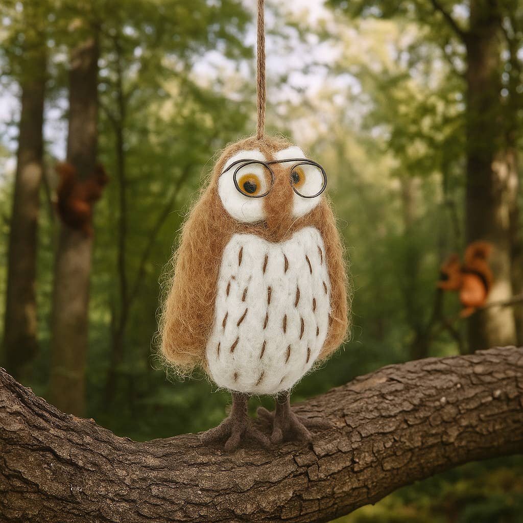 Felt So Good - Wholesale Ornament - Handmade Felt Wilson the Wise Owl Hanging Bird Decoration
