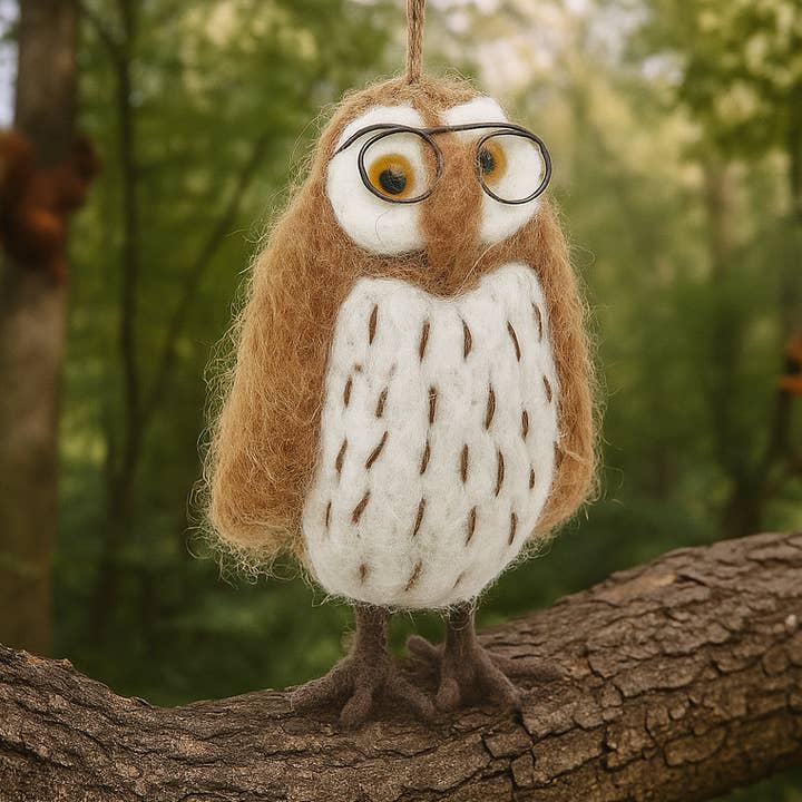 Felt So Good - Wholesale Ornament - Handmade Felt Wilson the Wise Owl Hanging Bird Decoration0