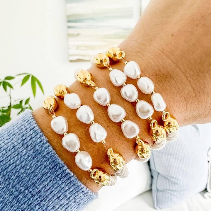Allison Cole Jewelry - Venta al por mayor Pulsera de cuentas - Atlantic - Marfil/Oro - Pulsera de cuerda náutica