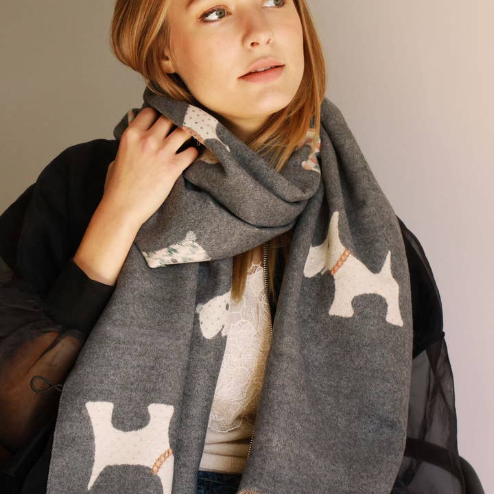 Charming British Terrier Wave Pattern Cotton Blend Scarf for wholesale by Studio Hop