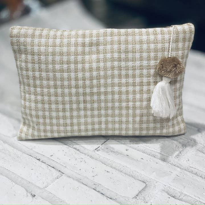 Unique Boho Make Up Bag, Linen Toiletry Bag, Beige And White Cosmetic Bag, Unique Gift Women. Bridesmaid Gift, Zipper Pouch for wholesale by Sunny Dzyns