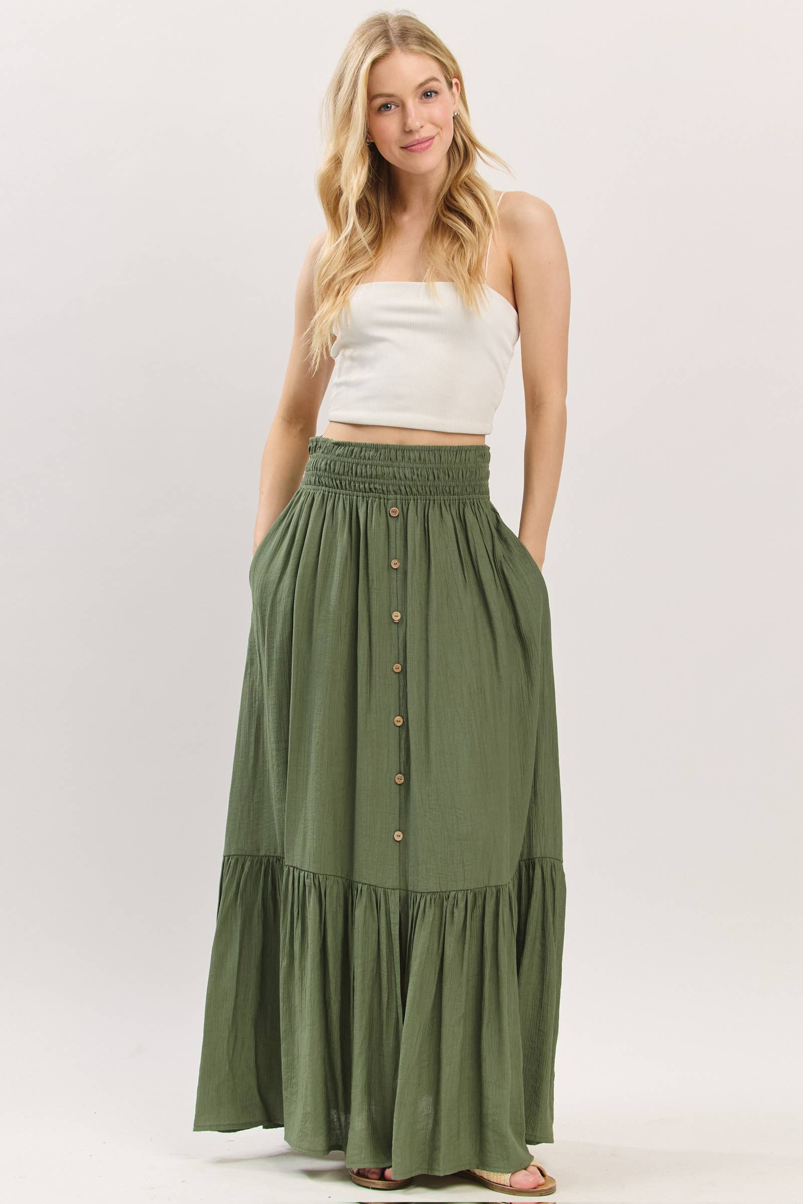 Final Touch - Wholesale Skirt - Women's - Tiered Center Slit Maxi Skirt - VS3399A22