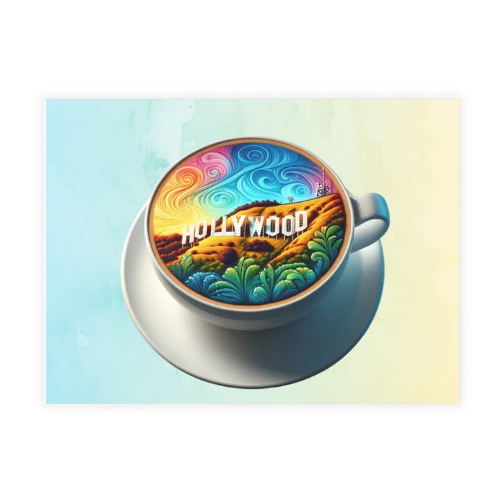 Hollywood Sign Latte Art Postcard for wholesale by Postcard Circus