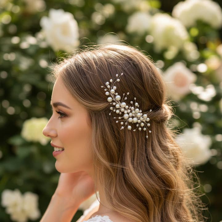 ATHENA COLLECTIE - EXQUISITE PAREL HAARCLIP - CLIP778 ZILV voor wholesale door Athena Bridal Jewellery