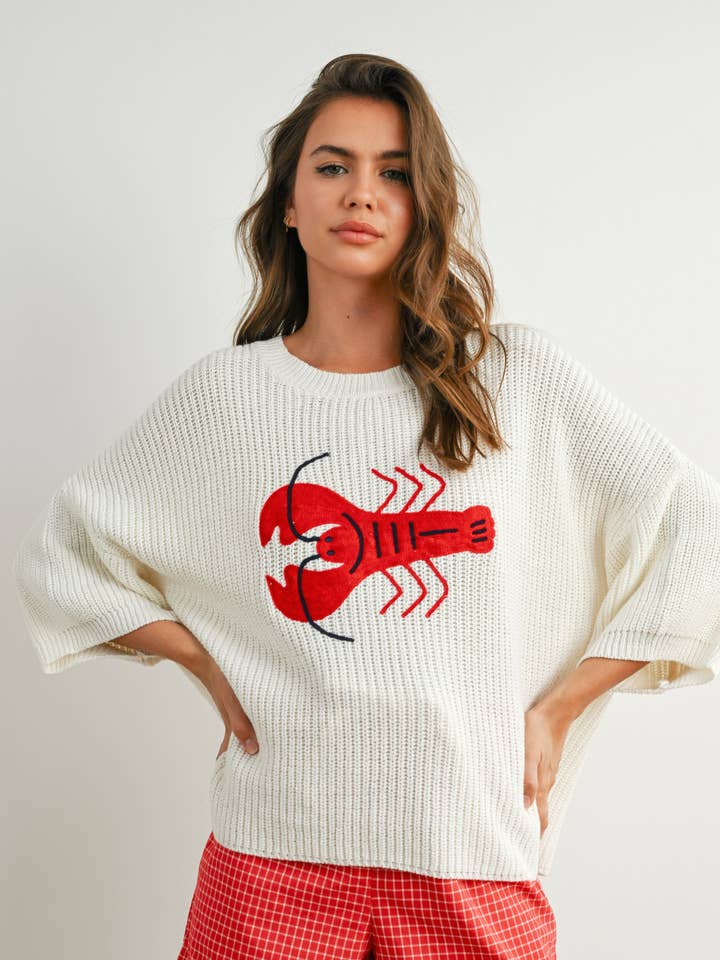 PM1340 - OVERSIZED LOBSTER PRINTED SWEATER for wholesale by Peace Love Line