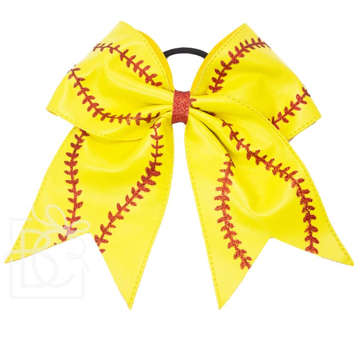 Beyond Creations, LLC - Wholesale Hair Bow - Kids - Baseball & Softball Pleather Bow w/ Knot & Tail on Pony O1