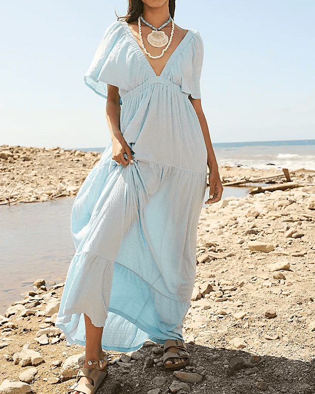 Sweetkama - Vente Robe – femme - Robe maxi unie décolleté en V et dos nu SKD1534