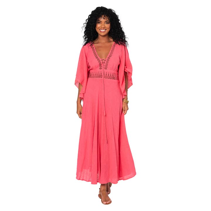 La Mano Boho - Wholesale Dress - Women's - SHORT SLEEVE LONG SUMMER DRESS MBM3017A2