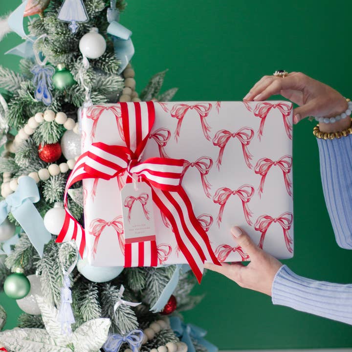 Simply Jessica Marie - Wholesale Flat Wrap - Red Bows Christmas Wrapping Paper 3 Sheets3