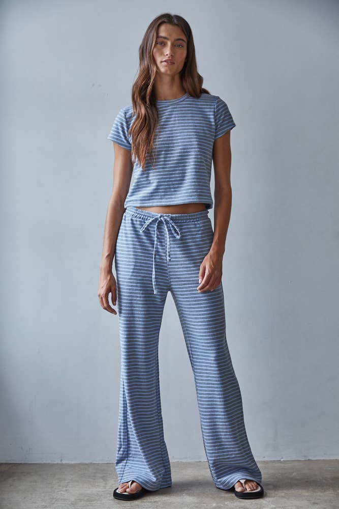 By Together - Wholesale Lounge Sweatpants/Joggers - Women's - L8945B | Knit Polyester Cotton Striped Flare Pants1