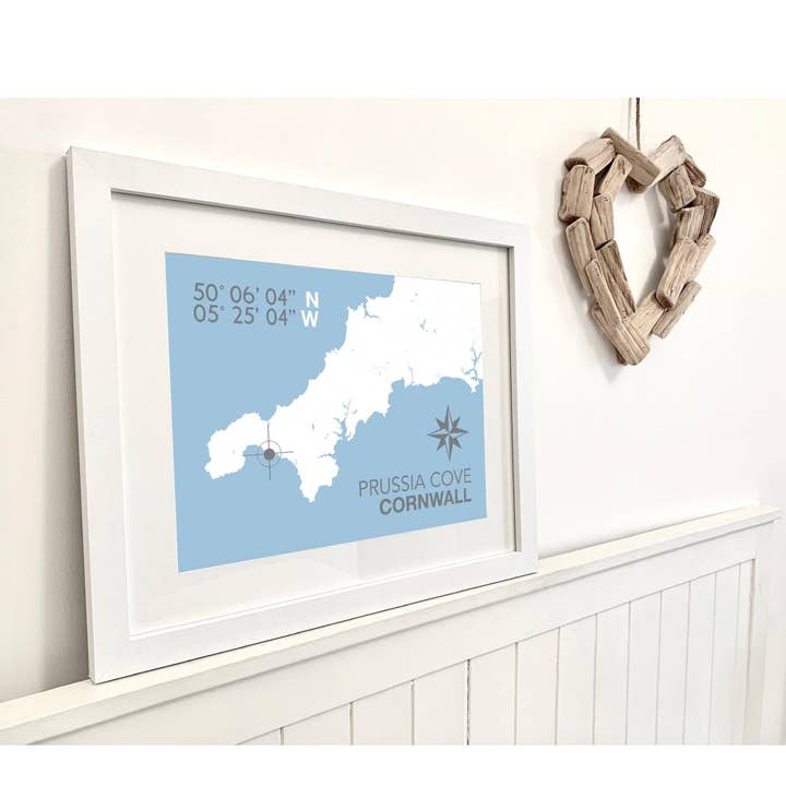 Prussia Cove Coastal Map Print for wholesale by SeaKisses