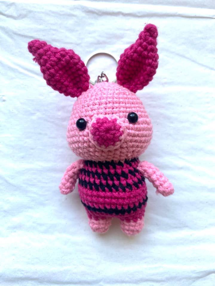 Crocheted Piglet Amigurumi Keychain for wholesale by Marie and Rose Crochet Toys